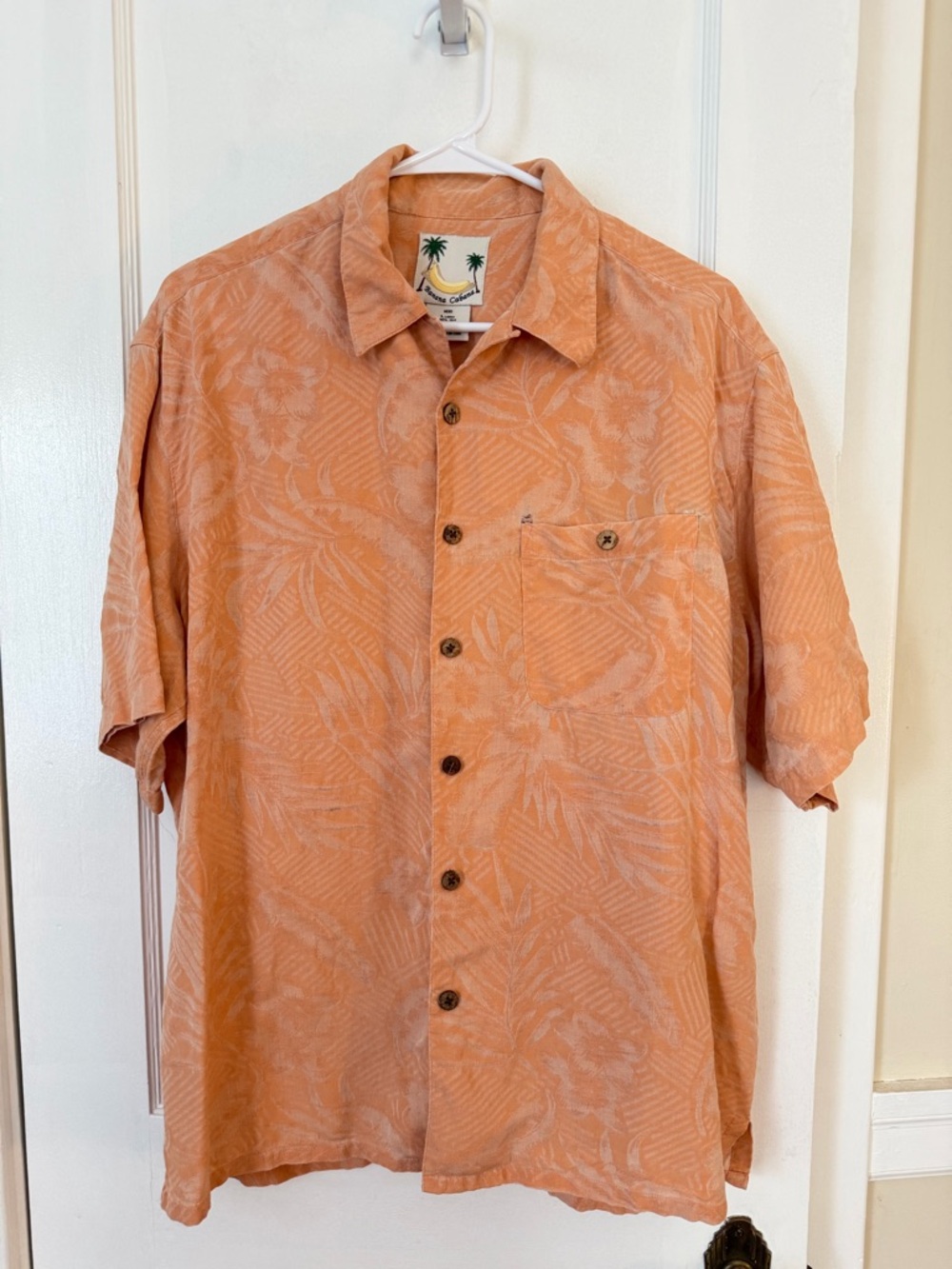 Banana Cabana 100% Silk Men's Orange Floral Short-Sleeve Button-Down Shirt